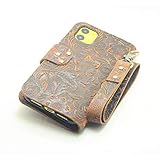 JJNUSA Handmade Genuine Distressed Leather Wallet Case for iPhone 11 6.1 inches Flip Cover with Wris