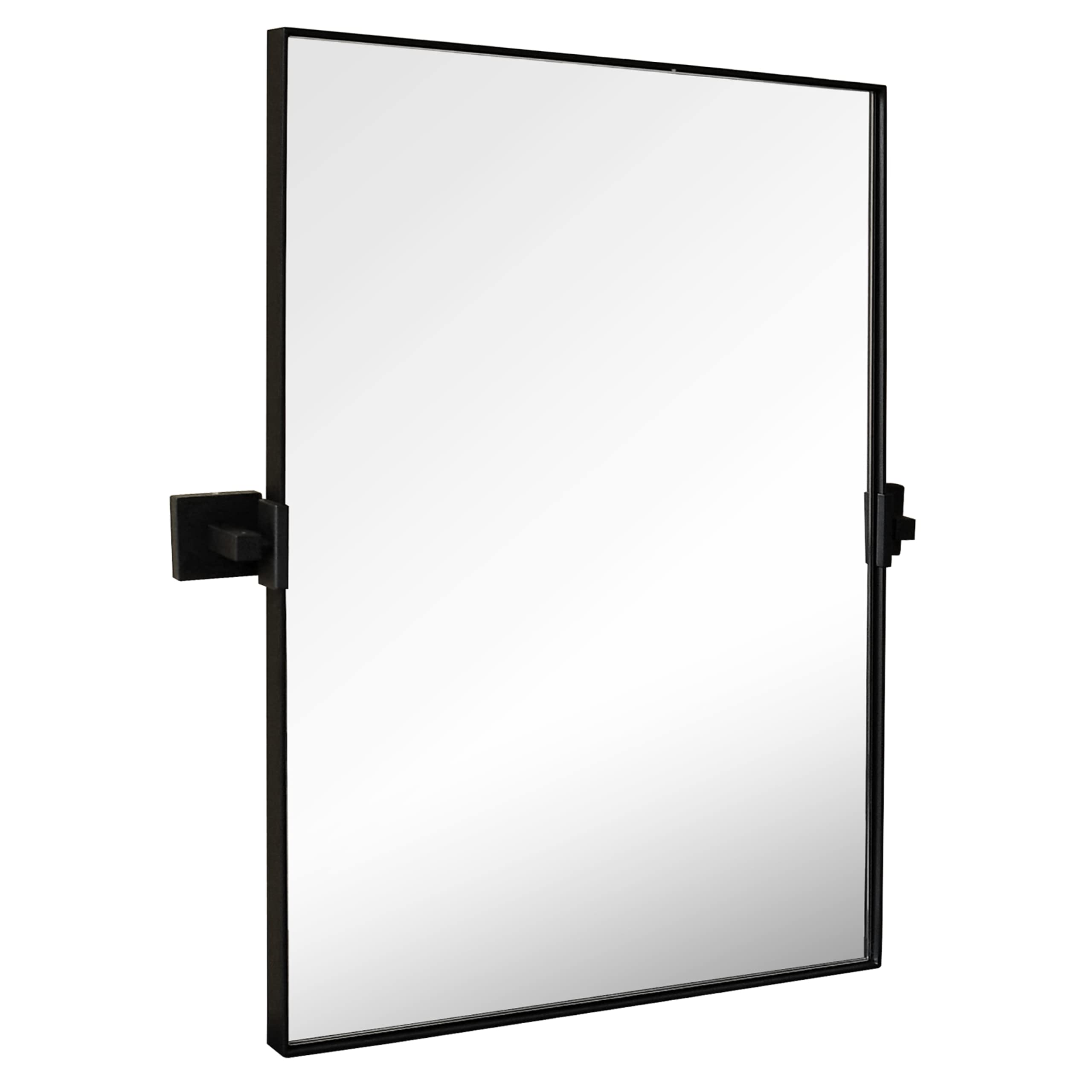Hamilton Hills 16x24 inch Matte Black Metal Framed Rectangular Pivot Mirror for Wall | Beveled Frame Vanity Mirror Wall Decor | Wall-Mounted Bedroom, Bathroom Mirror with Hinges Brackets Included