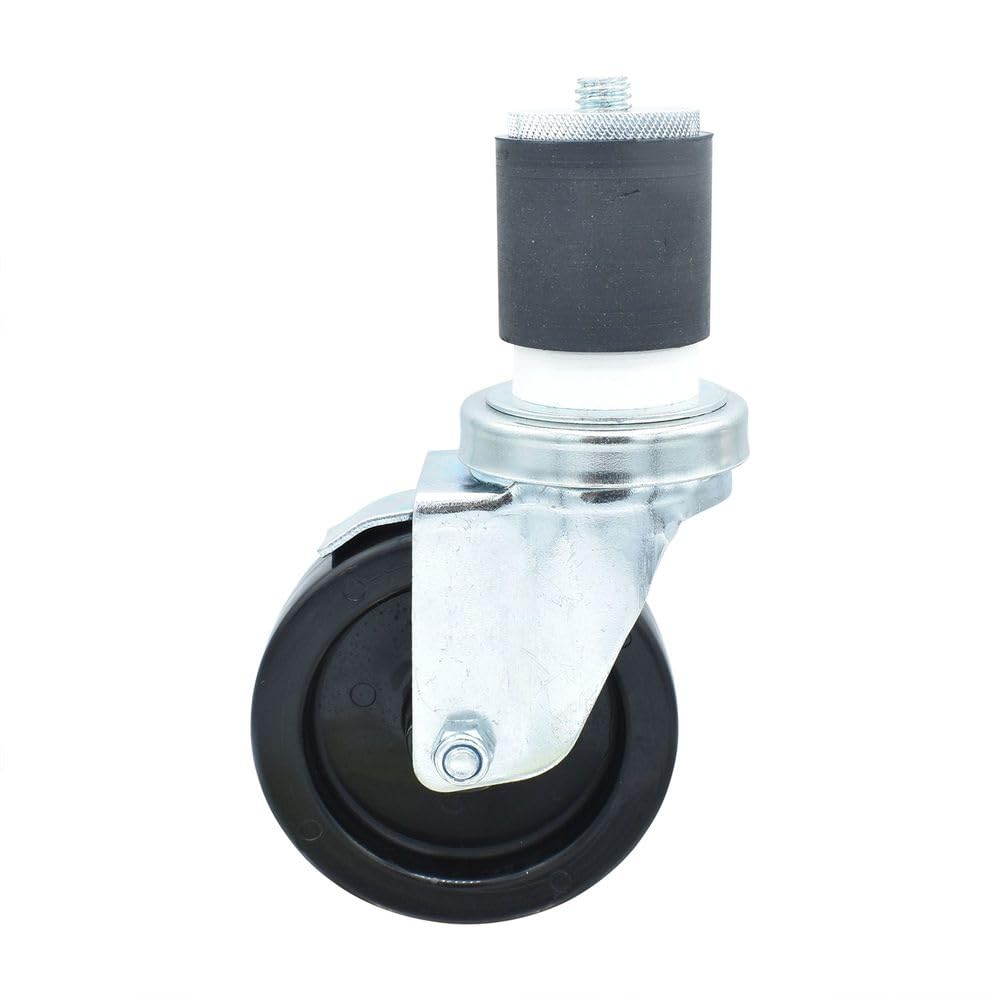 BK Resources 4" Polyolefin 2" Expanding Stem Swivel Caster for Work Tables with Top Lock Brake – 4", Silver, Model 4SBR-4RA-LDP-TLB