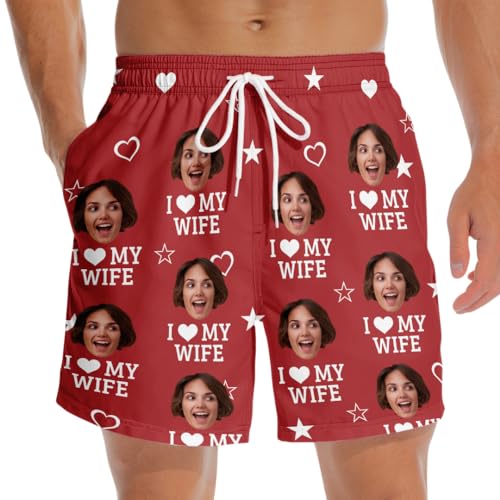 Pawfect House Personalized Funny Swim Trunks Men with Face, Birthday Gifts for Men, Husband Gifts from Wife, Boyfriend Gifts