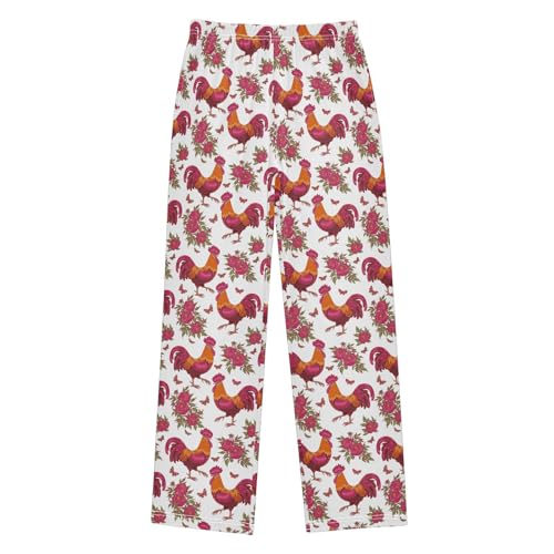 Rooster Butterfly Rose Boys Long Pants Soft Trousers Elastic Waist Kids Lounge Bottoms with Pockets S-XL