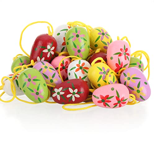 com-four® 24x Ostereier zum Aufhängen - Osterdeko aus Holz in tollen Farben - Deko Ostereier mit schönen Farben und Mustern (Lebendig / 1.9cm)