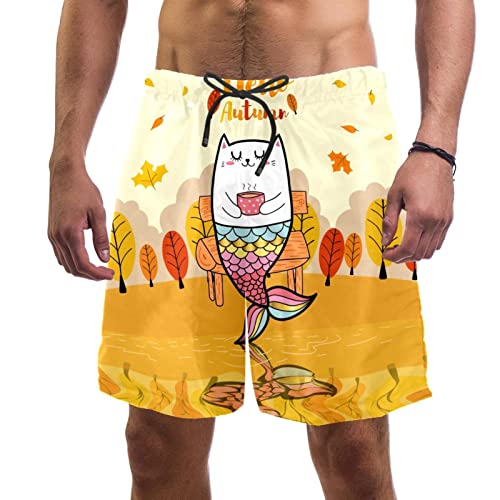 Maillots de bain pour hommes JDEZ : short de plage chat d'automne sirène