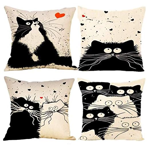 4pcs Gatto Federa per Cuscini Divano Copricuscini Divano Carini Caso Stampato Biancheria 45 * 45cm