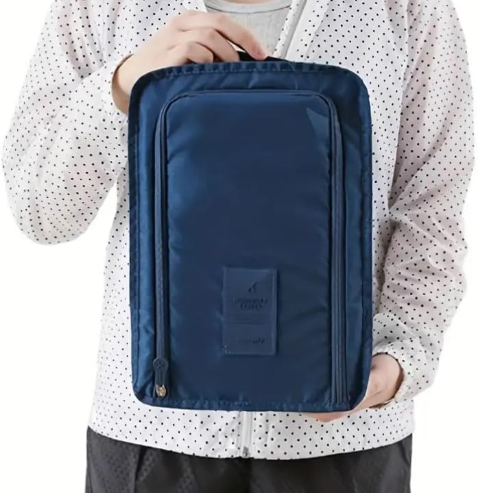 Travel Shoe Bags, Foldable Waterproof Shoe Pouches Organizer-Double Layer (4 pack) (Blue)