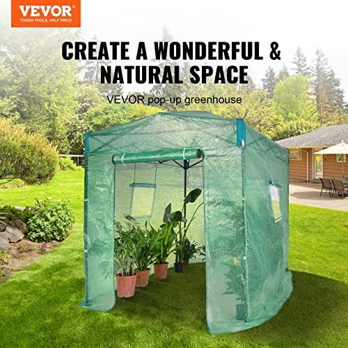 Image of VEVOR Pop Up Greenhouse, 8 x 6 x 7.5 ft Pop-up Green House, Set Up in Minutes, High Strength PE Cover with Doors & Windows and Powder-Coated Steel Frame, Suitable for Planting and Storage, Green
