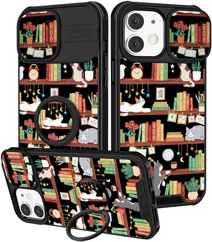 Image of Funermei for iPhone 12 /for iPhone 12 pro Case - Women Girls Cute Phone Cover Girly Pretty Aesthetic Cat and Books Unique Design with Camera Cover Funda for Apple for iPhone 12 /for iPhone 12 pro