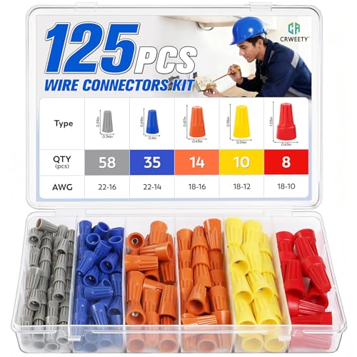 Crweety 125 Pcs Wire Connectors Nuts, Small Wire Assortment Nuts Kit Electrical Wire Caps, Assorted...