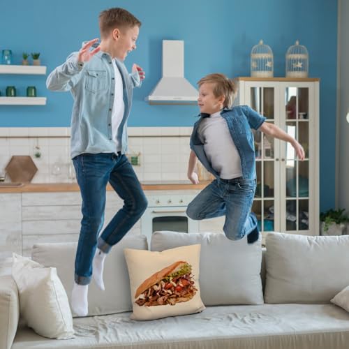 speecheese Fast Food Döner Kebab Kissen mit Leinenoptik Bequemes DönerKissen mit Leinenoptik mit gegrilltem Fleisch frischem Salat geschnittenen Tomaten und Rotkohl
