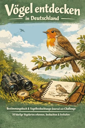 Vögel entdecken in Deutschland: Bestimmungsbuch & Vogelbeobachtungs-Journal mit Challenge – 50 häufige Vogelarten erkennen, beobachten & festhalten