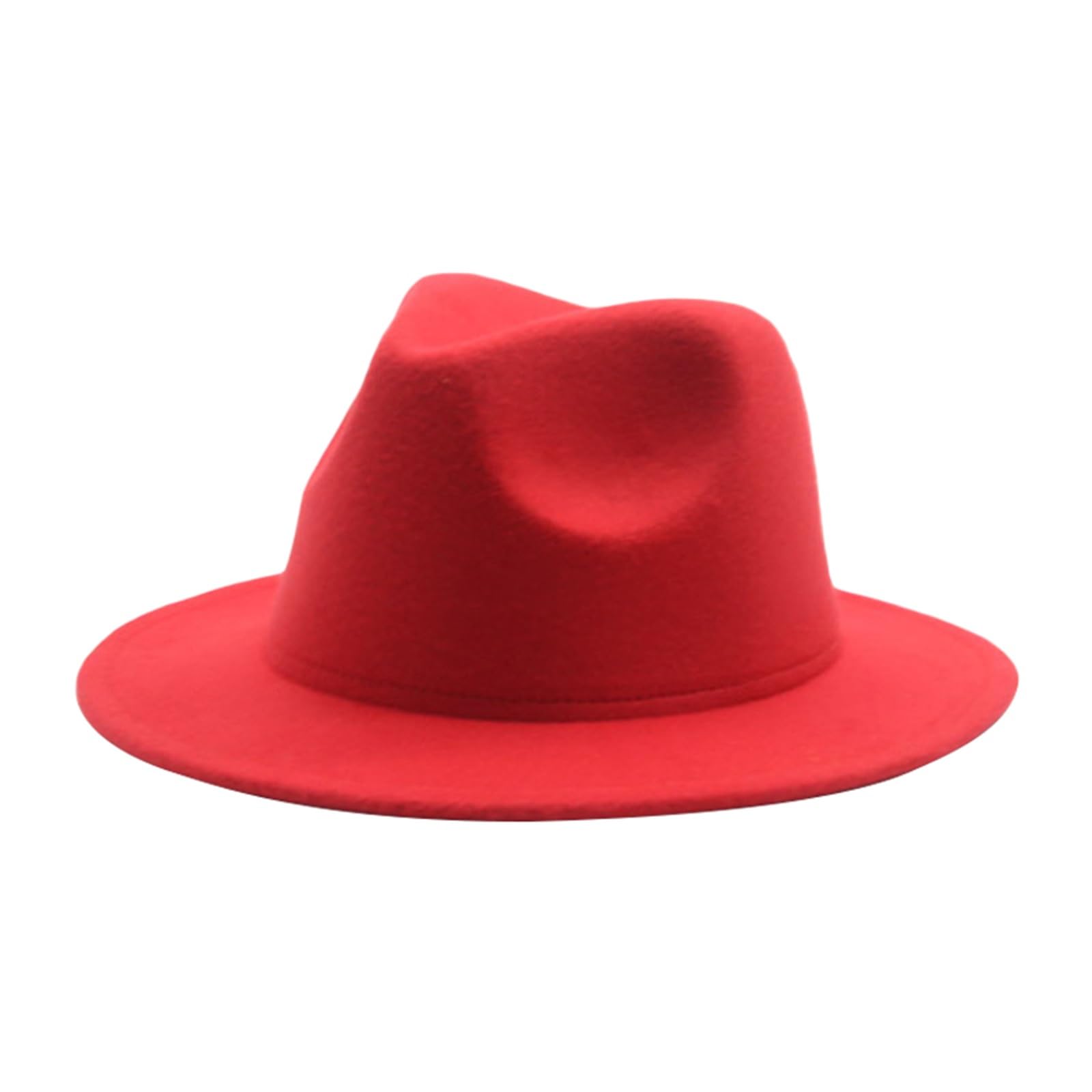 DELIMALI Kids Classic Wide Brim Fedora Hat Children Boys Girls Felt Panama Cap Wool Felt Jazz Hats Party Holiday Stage Hat (A-Red, 4-10 Years)