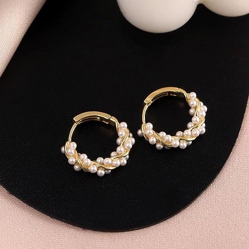 Pearl Chunky Gold Hoop Earrings For Women Trendy Sterling Silver Twisted Hoop Earring4