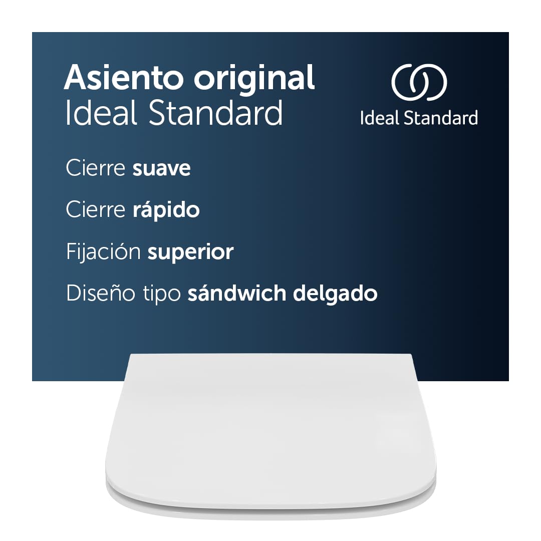 Ideal Standard i.life B asiento WC, diseño plano angular – Blanco (Alpin) | Asiento de inodoro extraíble con cierre suave (Softclose) y bisagras de acero inoxidable robustas, T500301