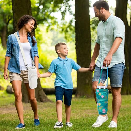 Image of HASTHIP Bottle Carrier Bag for Stanley Tumbler, Fashion Print Water Bottle Sling Bag with Phone Pocket, Neoprene Water Bottle Holder Pouch with Detachable Shoulder Strap