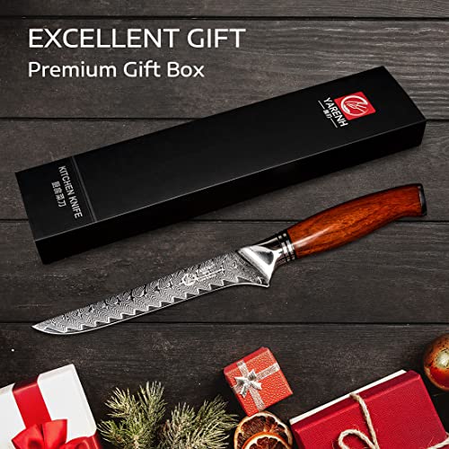 Yarenh Boning Fillet Knife 6 Inch, Professional Kitchen Chef Knife, 73 Layers Damascus High Carbon Steel, Full Tang Sandalwood Handle, Fyw Series #TOP5