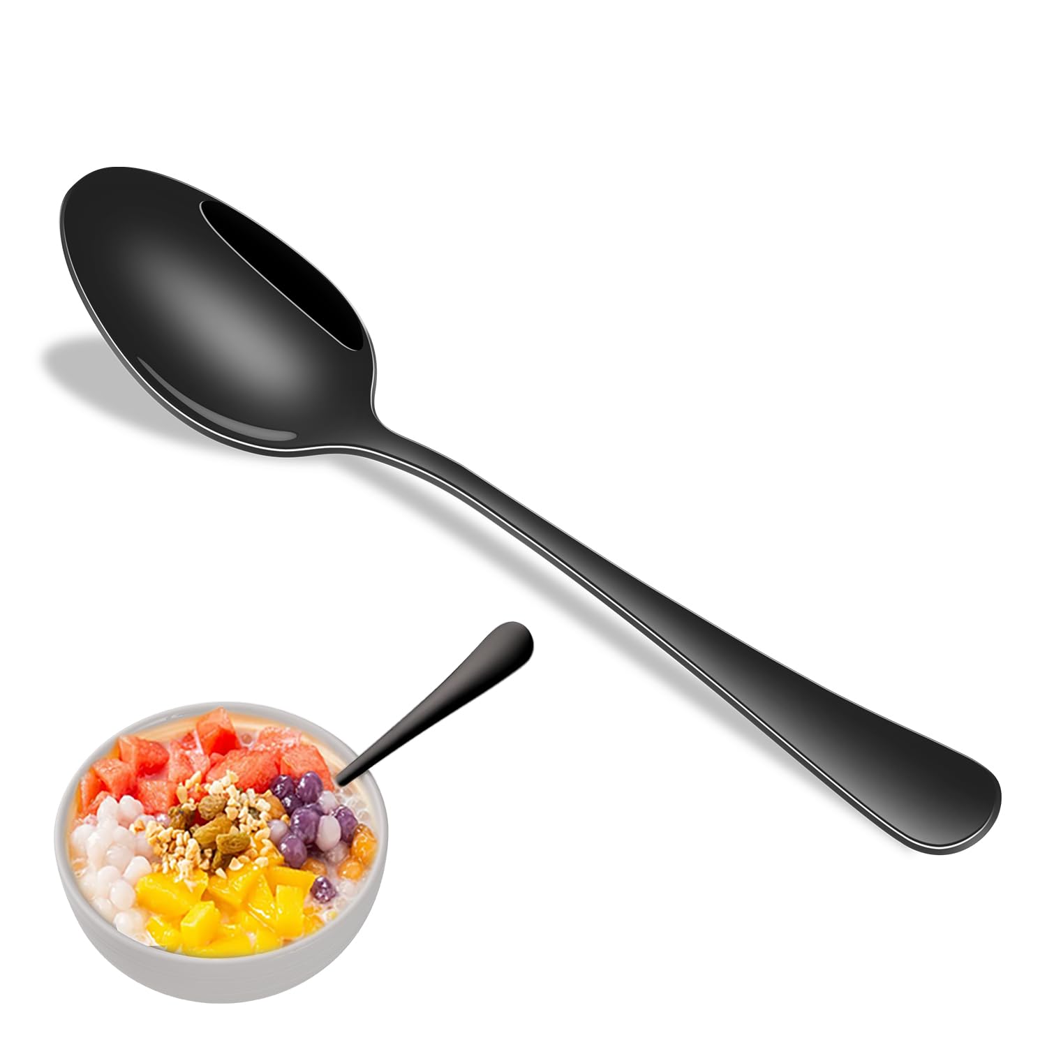 Black Dinner Spoons Set of 8, Stainless Steel Table Spoons Set, Metal Cutlery Spoon for Soup, Dessert Spoons for Kitchen and Restauant
