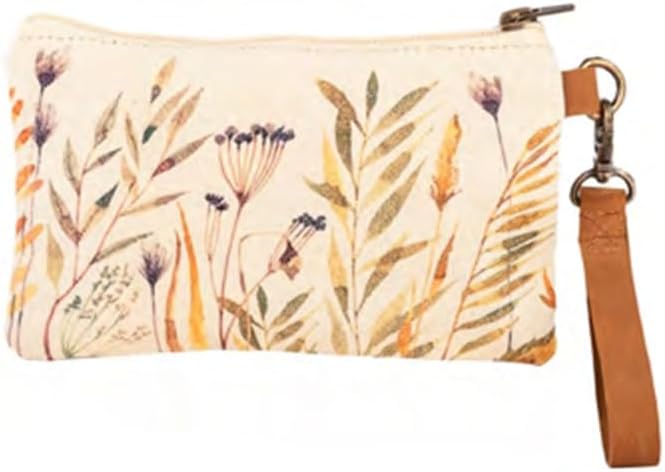 COTT N CURLS Verdant Floral Wristlet Wallet - 4.7x17 Flower Purses for Women, Watercolor Printed Canvas and Leather, Casual Summer Purse, Summer Handbags, Cute Gifts for Mom, Sister, Aunt, Friend