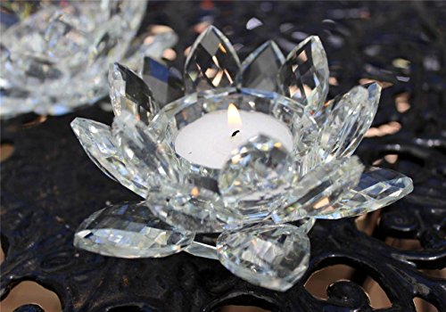 Amlong Crystal Clear Crystal Lotus Tealight Candle Holder 4.5 Inch In Gift Box #TOP1