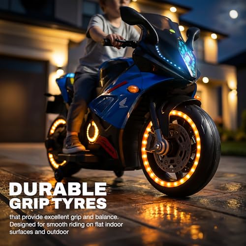 Image of Baybee SuperX Electric Bike for Kids 3+ Years | Baby Rechargeable Battery Bike with Training Wheels, Hand Accelerator, Foot Brake, Led Lights & Music | Battery Operated Bike for Kids to Drive (Blue)