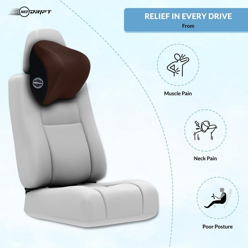 Image of Neodrift 'CurveNeck Pro' (Set of 2) | (Color - Brown) (Neck Rest Cushion Orthopedic Velvet Memory Foam Pillow for Neck, Head, Shoulder Support) Pain Relief for Car