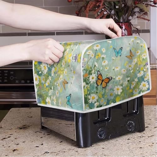 Image of Talayituse Butterfly Daisy Oil Painting Print Toaster Dust Cover 4 Slice, Christmas Decoration Bread Maker Cover Toaster Covers Washable Stain Resistant Kitchen Small Appliance Covers, M