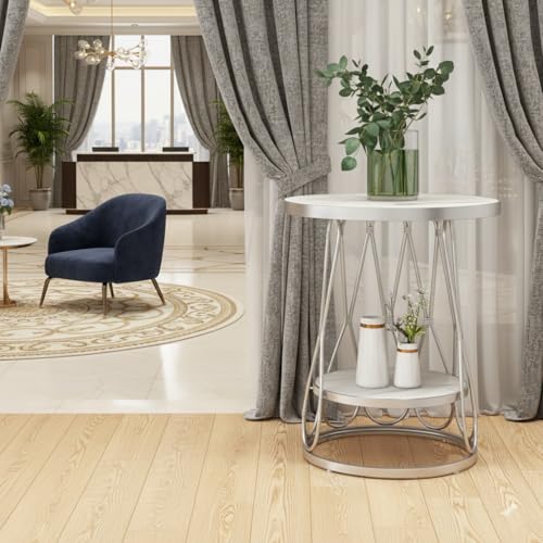 Image of End Tables Living Room, Nesting Tables with Rectangle Steel Frame, Round Coffee Table for Living Room, Bedroom, Office (White)