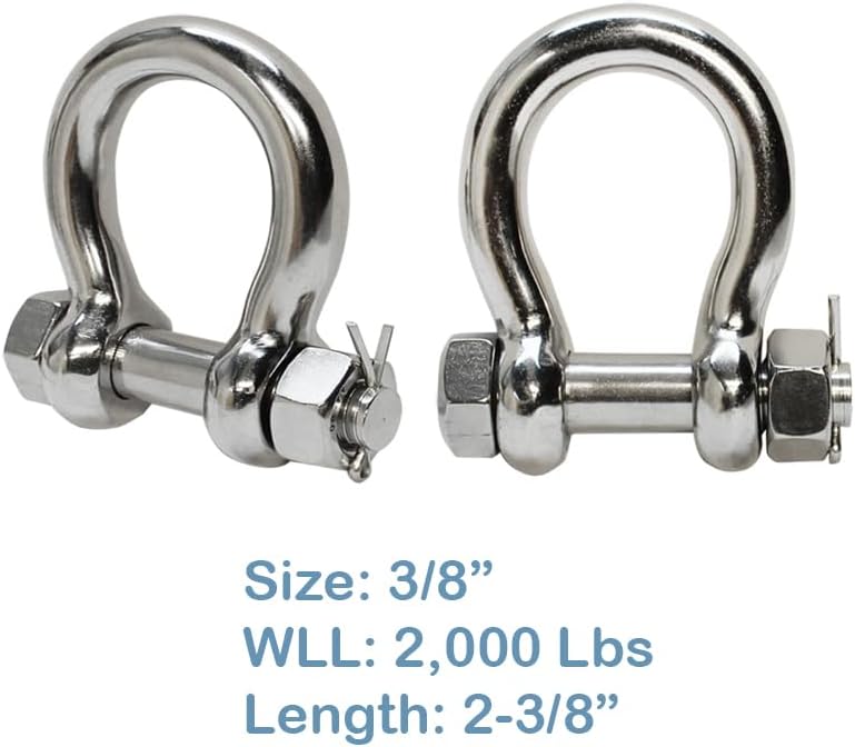 5 PC 3/8" Bolt Pin Anchor Shackle Stainless Steel SS 316 Marine Rigging Paracord