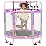 LANGXUN 60' Trampoline for Kids, 5ft Toddler Mini 6-in-1 Trampoline Indoor Outdoor with Swing, Basketball Hoop, Dart Board, Rings, Christmas Toys Birthday Gifts for Girls Boys