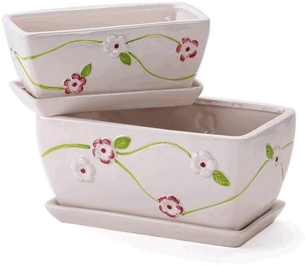 Ceramiczna doniczka, doniczki, 2 prostokątne doniczki, zestaw doniczek, białe ceramiczne soczyste doniczki doniczkowe, rodzinne pojemniki na rośliny doniczkowe