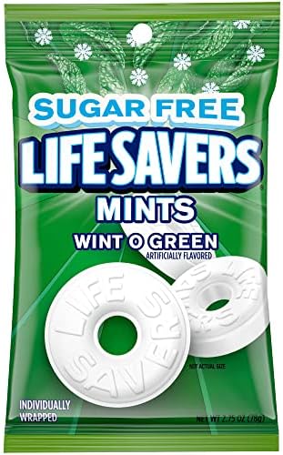 LIFE SAVERS Wint-O-Green Sugar Free Green Bag Individually Wrapped Breath Mints, 2.75 oz