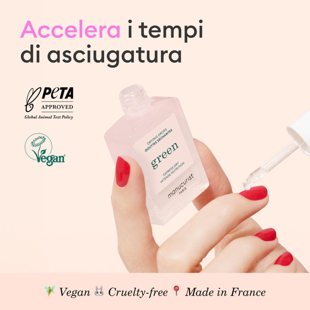 Manucurist - Gocce secche per smalto per unghie ad asciugatura rapida - Riduce la metà del tempo di asciugatura - Cura smalto unghie - Olio cuticole unghie, ceramidi argan - Vegan