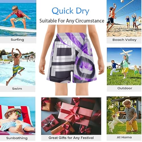 Boys Swim Trunks Size 8 with Compression Liner Jersey 10 Swim Shorts Purple Soccor Boy Bathing Suit Swimming Trunks with Pokects3