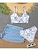 COZYEASE Girls' 3 Piece Set Floral Print Bikini Swimsuit with Drawstring Beach Skirt Cute Ruched Bathing Suit Blue with White 12 Years