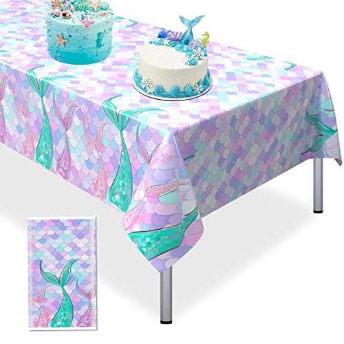 Mantel de Sirena, de plástico de Morado Impermeable Lavable de cumpleaños, 54x108 Pulgadas...