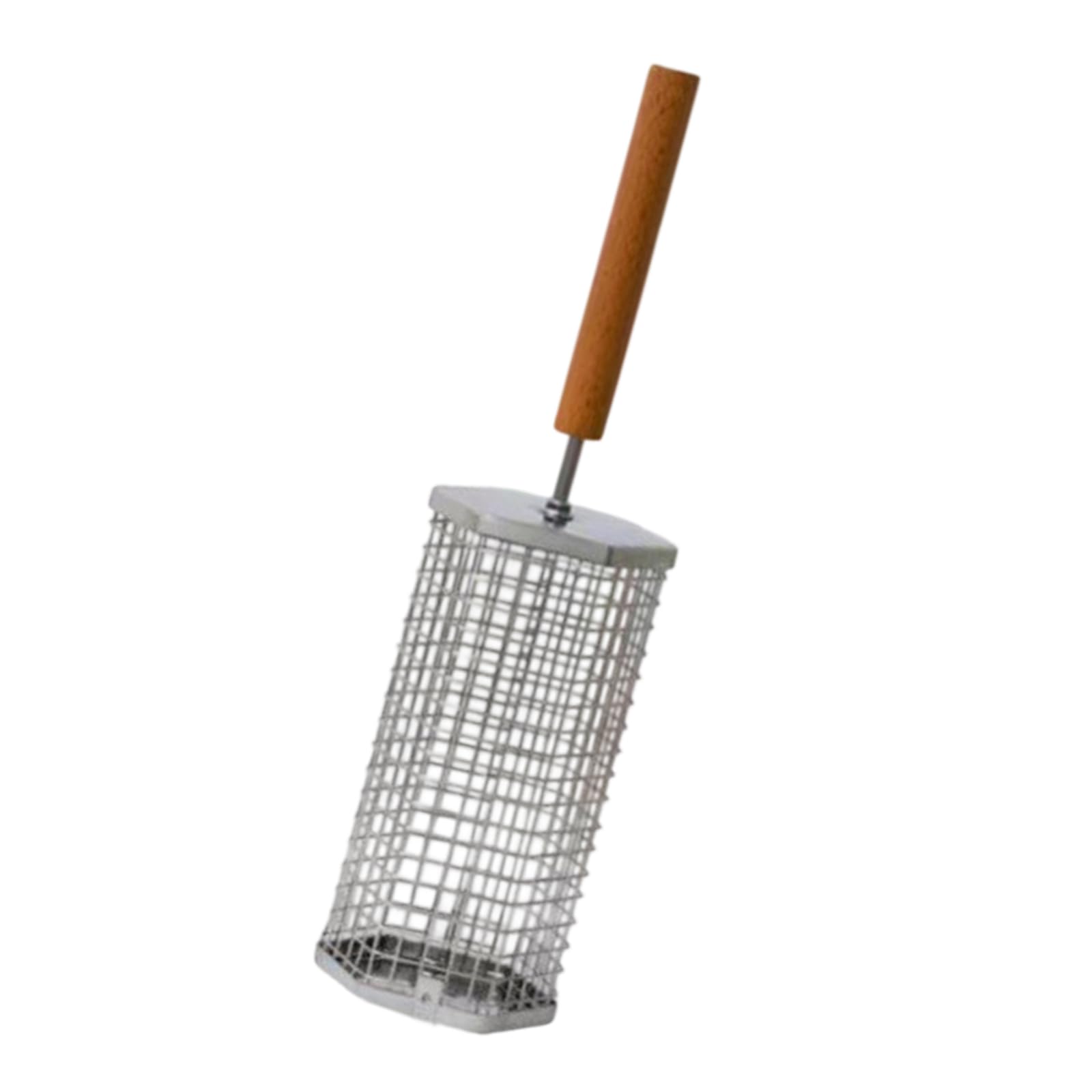 Kangnice Nonstick BBQ Grilling Cage with Wooden Handle for Meat Vegetables Family Gatherings Stainless Steel Rolling Grilling Basket