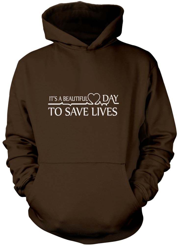 Hotscamp Boys Brown It's A Beautiful Day To Save Lives - Unisex Hoodie - Hospital Tv Show Merch My Person L