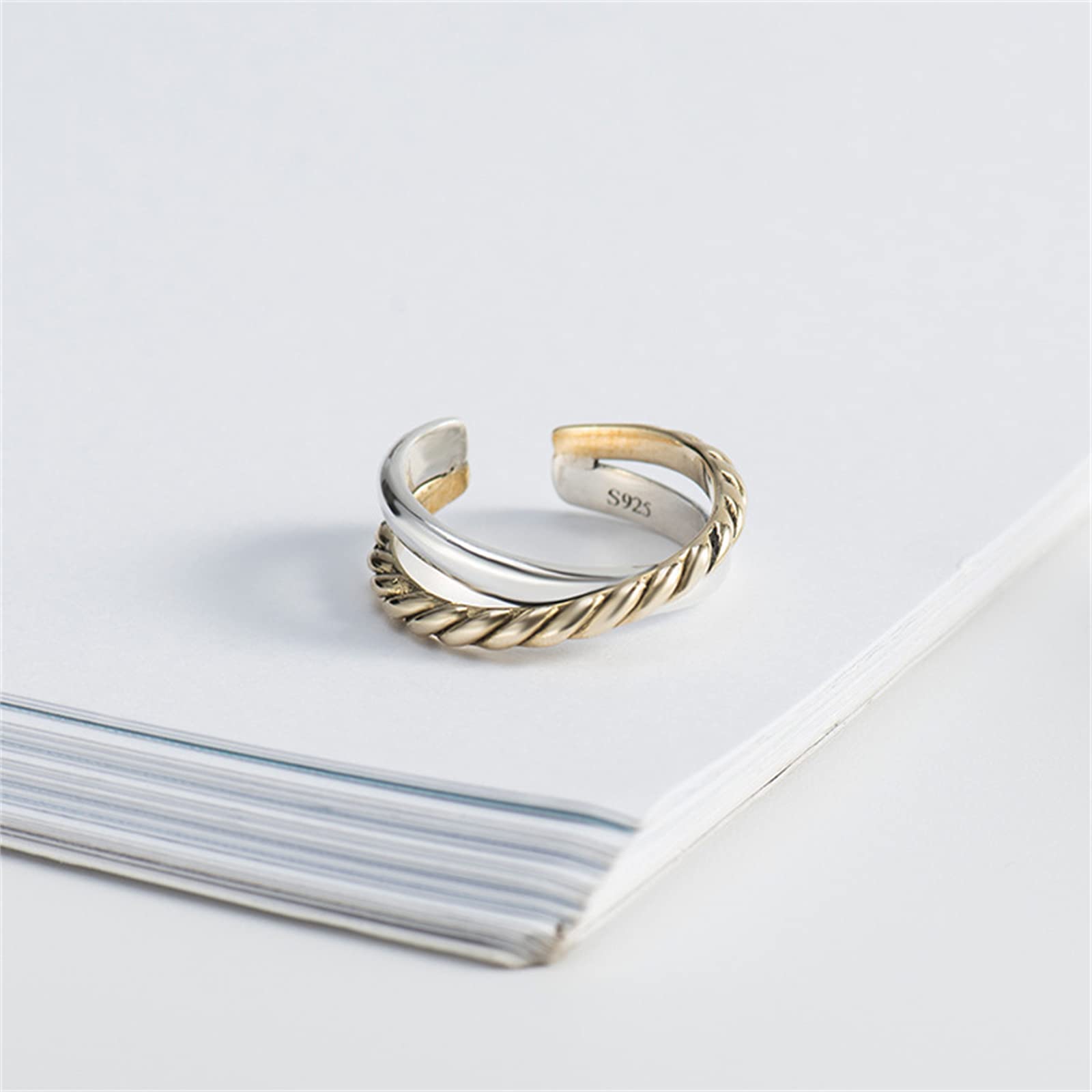 S925 Sterling Twist Ring Retro Gothic Farbtrennung Offene verstellbare Daumenringe Schmuck Geschenke für Frauen Weihnachten Halloween,