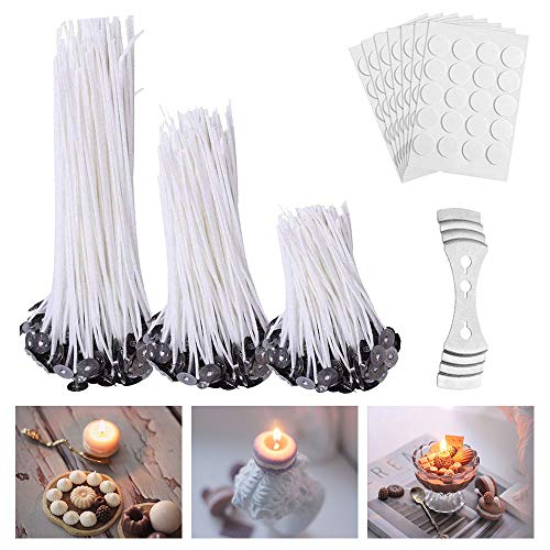 Tdiyani Candle Wicks for Candle Making - Candle Wicks for Candle Making Supplies - Candle Wicks 4 inch 6 inch 8 inch - Wick Stickers for Candle Making and Candle Wick Centering Device (301 Pcs)