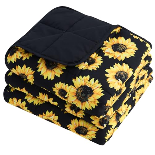 Sunflower Weighted Blanket for Adults 15lbs, 48"x72", Twin Full Size Cooling Heavy Throw Blanket for 120-160lbs, Microfiber Soft Thick Big Blankets Weighted Comforter Gift for Sleeping