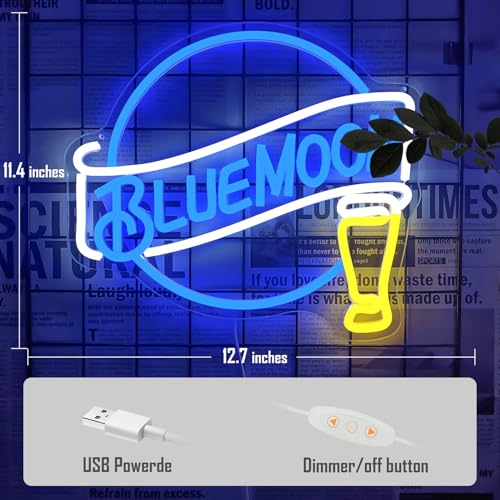 Image of Moon Beer Neon Signs for Wall Decor Dimmable Blue Bar Light Sign for Man Cave Bedroom Shop Club Pub Bistro