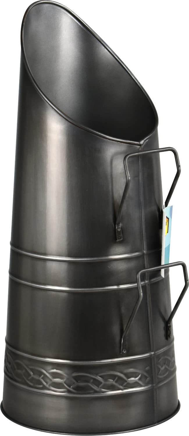 Sterling Ventures Pewter Heavy Duty Tall Metal Fireplace Round Coal Scuttle Bucket Hod 21" (Pewter)