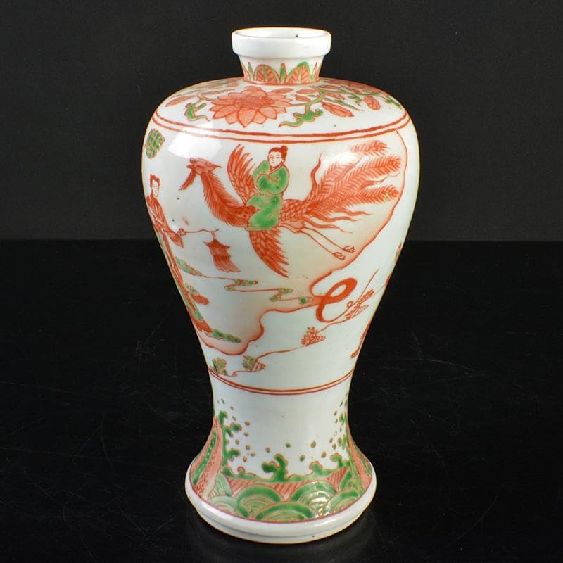 中国　大明萬暦年製款　赤絵　鳳凰人物文　梅瓶　V　R7283 中国 大明萬暦年製款 赤絵 鳳凰人物文 梅瓶 V R7283 中国 大明