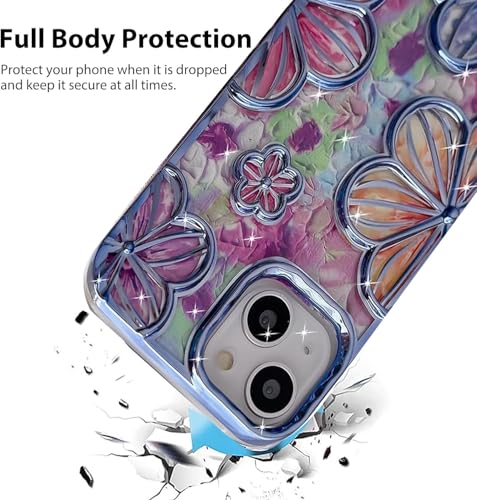 Image of mobistyle Designed for iPhone 15 Plus Cover| Electroplating Colourful Flower 3D TPU Camera Protection Back Cover Case for Women Girls (Flower Blue)