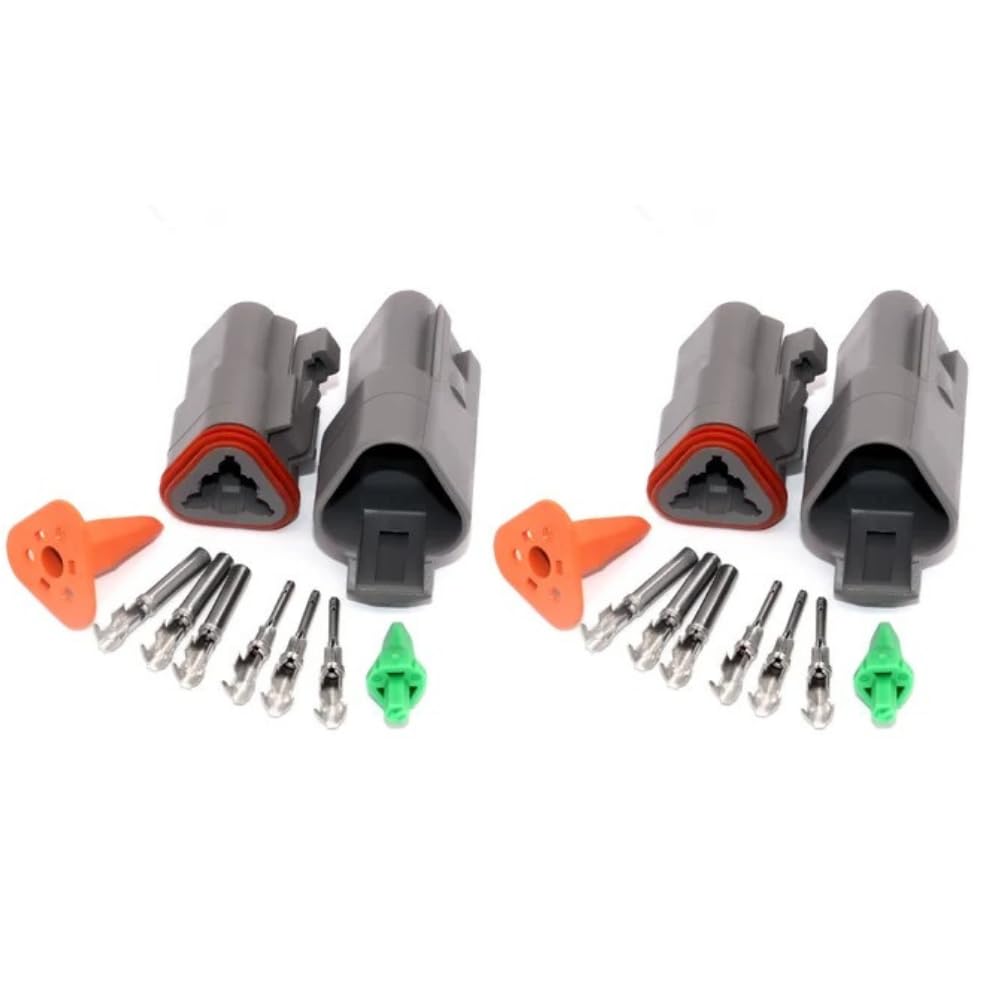 2pc 3 Pin Fits Deutsch Dt Series Multi Plug Waterproof Connector Kit