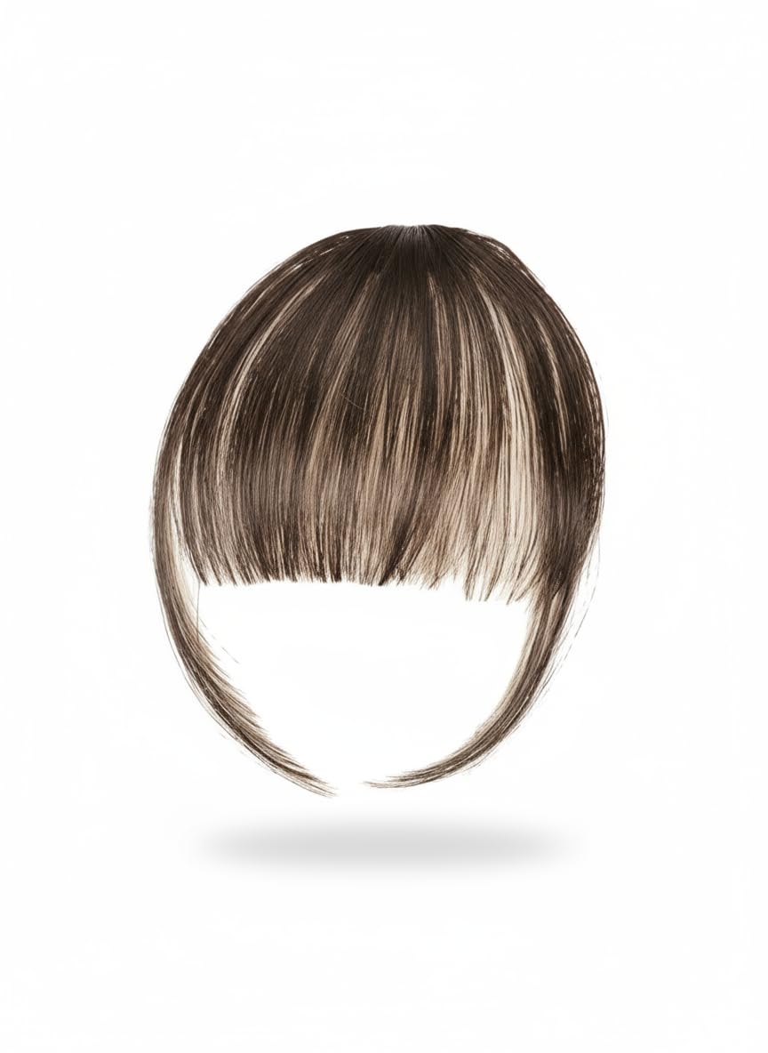 Low Density | 1 Clip | Clip-In Hair Bang Extension | 100% Remy Human Hair | Natural Looking Fringe Hair Extensions for Girls and Women | Lightweight Wispy Bangs - Natural Brown