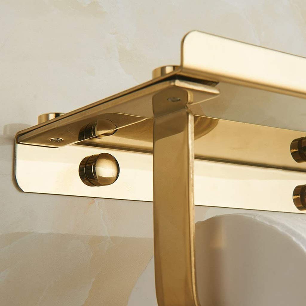 HLTYGWX Porta Carta igienica da Bagno in Ottone a Rotolo Singolo, Dispenser da Cucina, Appendiabiti Tradizionale, Montato a Parete, Oro
