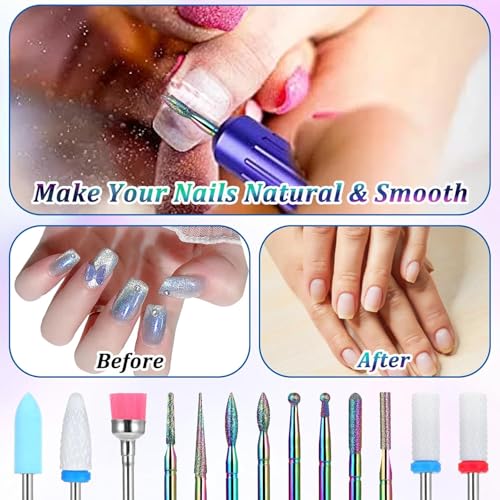 Image of ZIBUYU 13PC Nail Art Drill Kit for Women Universal Carbide Manicure Pedicure Drill Kit for Women, Interchangeable Micro Drill Bits Set for Shaping, Cleaning, Gels, or Dip Powder Nails(Storage Rack)