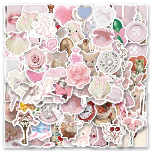 Coquette Aesthetic Stickers,120PCS Cartoon Graffiti Sticker Water Bottles Laptop Pink Decal ，for Phone Cases, Laptop - Coquette Room Decor Vintage, Coquette Accessories