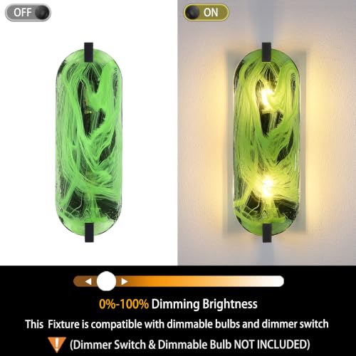 Image of 2 Pack 15.7 inch Green Oval Glass Bathroom Modern Black Wall Sconce