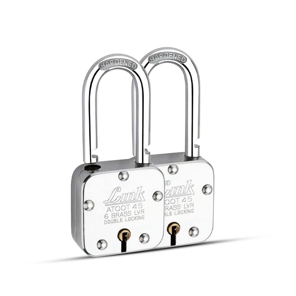Link® Atoot 45mmLS Long Shackle Lock | Double Locking | Steel Body | Hardened Shackle | 6 Brass Levers | Made in India |Each Padlock with 3 Silver Keys (Pack of 2)-image-47